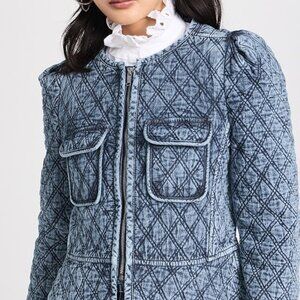 Isabel Marant Étoile Deliona Blue Quilted Denim Jacket Sz 10 /42